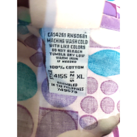 Barco Juniors Women's Scrub Top Size X Large Purple Circles Dots Faded Design - Picture 5 of 6